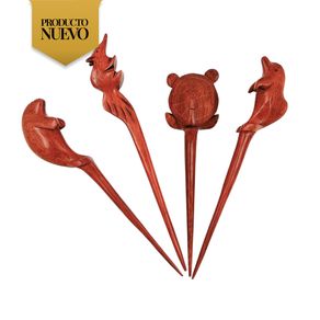 set x4 pinchos de madera con forma de animales